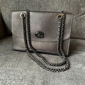 COACH Parker Metallic Graphite Shoulder Bag 35577 New without tag